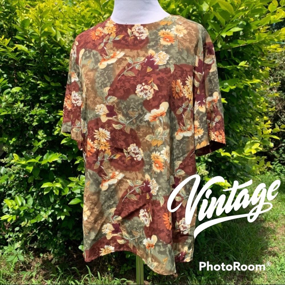 Smooth Vintage Earthy Tones Patchwork Floral Blouse Size Large?